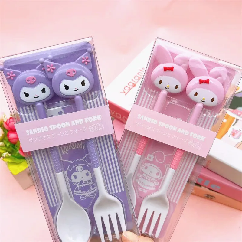 My Melody Sanrio Hello Kitty Детская посуда Студенческая портативная вилка Ложка для супа