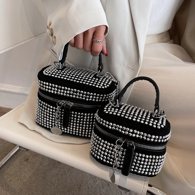 

Luxury Lady Rhinestones Cute Box Mini Crossbody Sling Bag for Women 2022 Summer Female Chain Brand Shoulder Handbag and Purses
