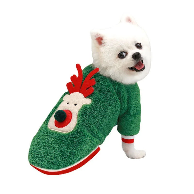 Pet Christmas Clothing Coral Fleece Dog Pattern Sweater Dog Outing Christmas Clothes Cat Feet Supplies
