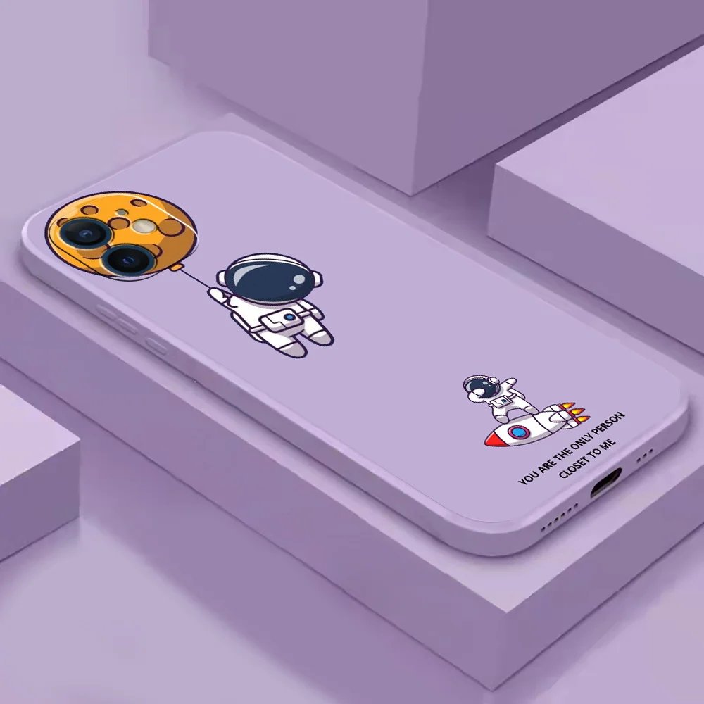 

Cute Astronaut New Phone Cases For iPhone 11 12 13 Mini Pro XS Max XR X 8 7 6S 6 Plus Colour Liquid Silicon Soft TPU Cover Funda