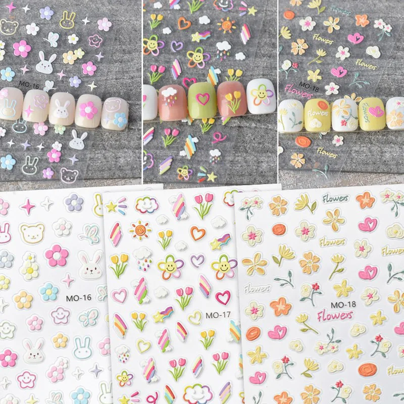 

5D Acrylic Flowers Nail Stickers Decals Three-dimensional DIY Design Simple Floral Embossed Sliders DIY Nails Accesories