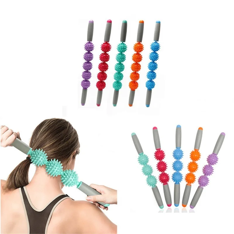 

Hedgehog Ball Muscle Massage Stick Three Ball Wolf Tooth Fascia Stick Relaxation Roller Yoga Massage Roller Five Ball Yoga Stick