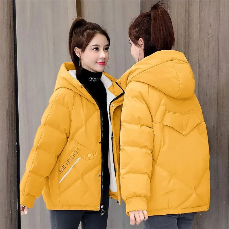 Padded Female Winter 2022 Winter New Korean Version Loose Hooded Small Medium Long Printed Cotton Padded Jacket Women's Clothing enlarge