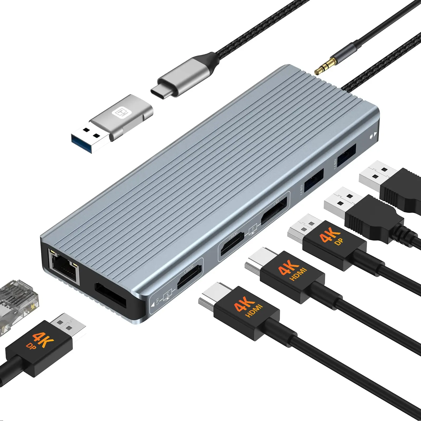 

USB C HUB Dual Monitor USB 3.1 Dock with Dual 4K HDMI DP RJ45 Docking Station for MacBook Pro/Air M1/M2 Windows