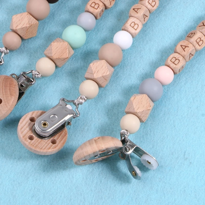 

Babies Pacifier Clips Handmade Crochet Beads Woods Beads Leash Fit Most Pacifier