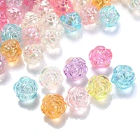 50pcs 12x12mm ab color acrylic beads rose flower loose spacer beads for needlework diy jewelry making bracelet accessories