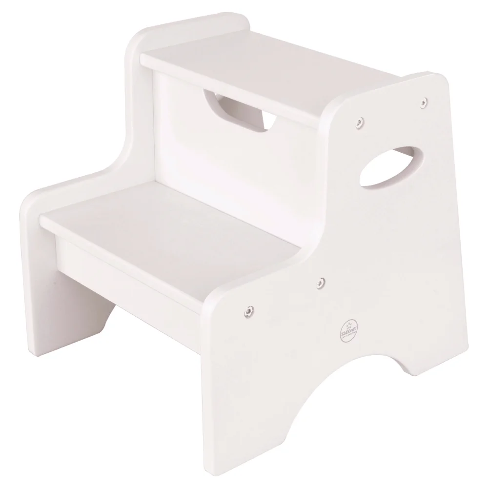 

Wooden Two-Step Children's Stool with Handles - White Ladder for Home Folding