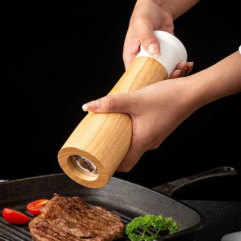 

8inch Manual Pepper Grinder Oak Pepper Mill Seasoning Bottle Spot Multi-purpose Ceramic Core Pepper Spice Jar Grinding Bottle