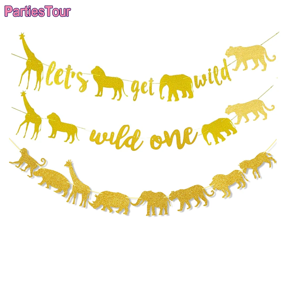 Баннер в форме животного Золотого Леса гирлянда баннер дикий один ребенок 1-й