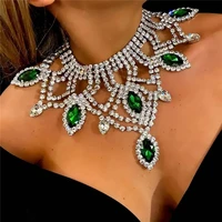 ins gorgeous rhinestone hollow large choker necklace wedding jewelry for women luxury crystal big gemstone pendant collar choker