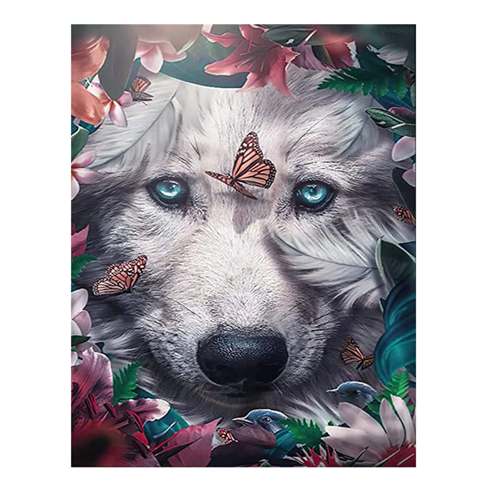 

2023 New Product White butterfly Wolf Diamond Painting Handwork DIY Square Round Diamond Living Room And Bedroom Decoration Gift