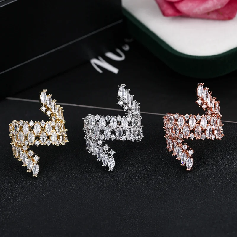 

Luxury Set Full AAA Cubic Zirconia Ring Fashion Artificial Gemstone Wedding Women Jewelry Simple Geometric Party Accessories