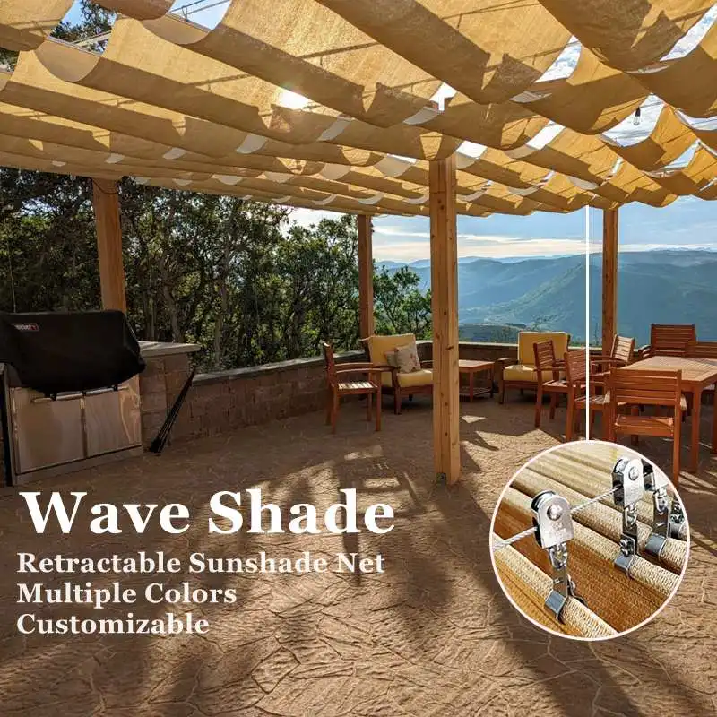 

Outdoor HDPE Anti-UV Telescopic Wave Sun Shade Sail Gazebo Garden Shelter Awnings Terrace Sunshade Net Swimming Pool Canopy