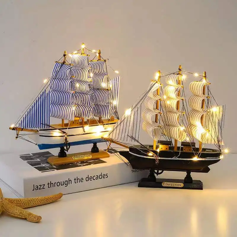 

Mediterranean Smooth Sailing Sailboat Ornaments Crafts Simulation Solid Wood Model Office Decoration Gifts for Friends