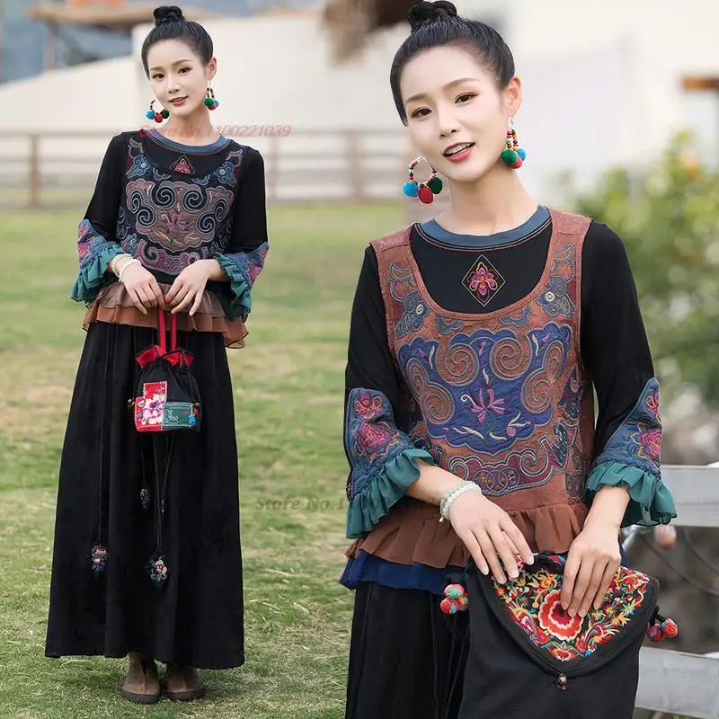 

2023 women chinese traditional vest retro flower embroidery tang suit oriental waistcoat national vest coat oriental tang suit