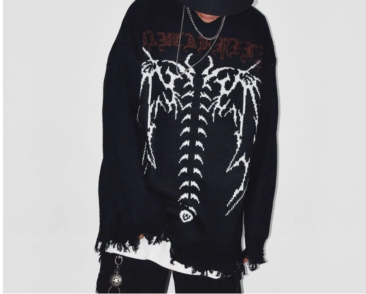 

2023 American fashion brand dark Gothic letter jacquard oversize Loose sweater for men and women hip hop high street knitwear