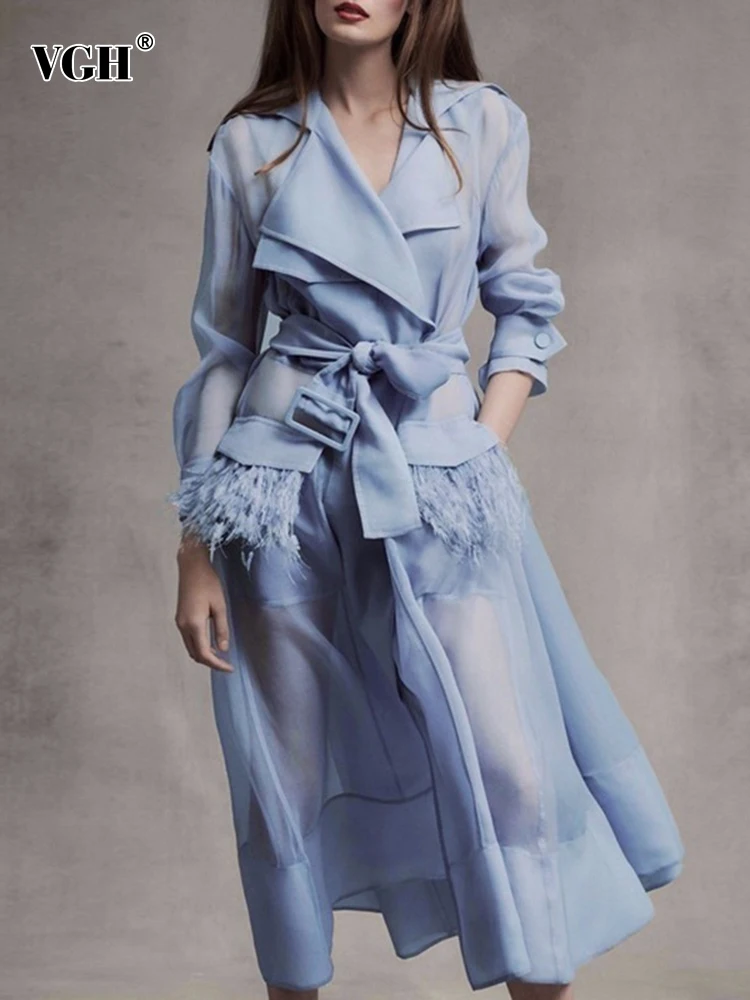 

Женское платье с поясом VGH, элегантное однотонное платье миди с отложным воротником и длинным рукавом, с высокой талией в Корейском стиле, од...