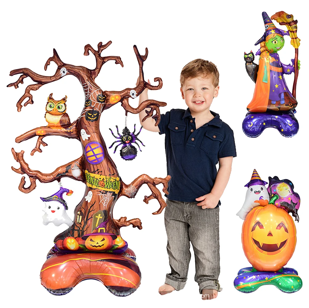 

130cm Standing Halloween Ghost Tree Balloon decor Bat spider Pumpkin skull balloon for Kids toy Halloween party home decoration