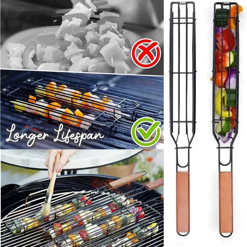 

BBQ Grilling Basket Camping Barbecue Charcoal Grill Outdoors Grill Tools Portable Nonstick Roasting Meat Accessories Picnic