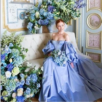 xijun elegant lavender long prom dresses puff sleeves a line pleat evening dress wedding party dress 2022