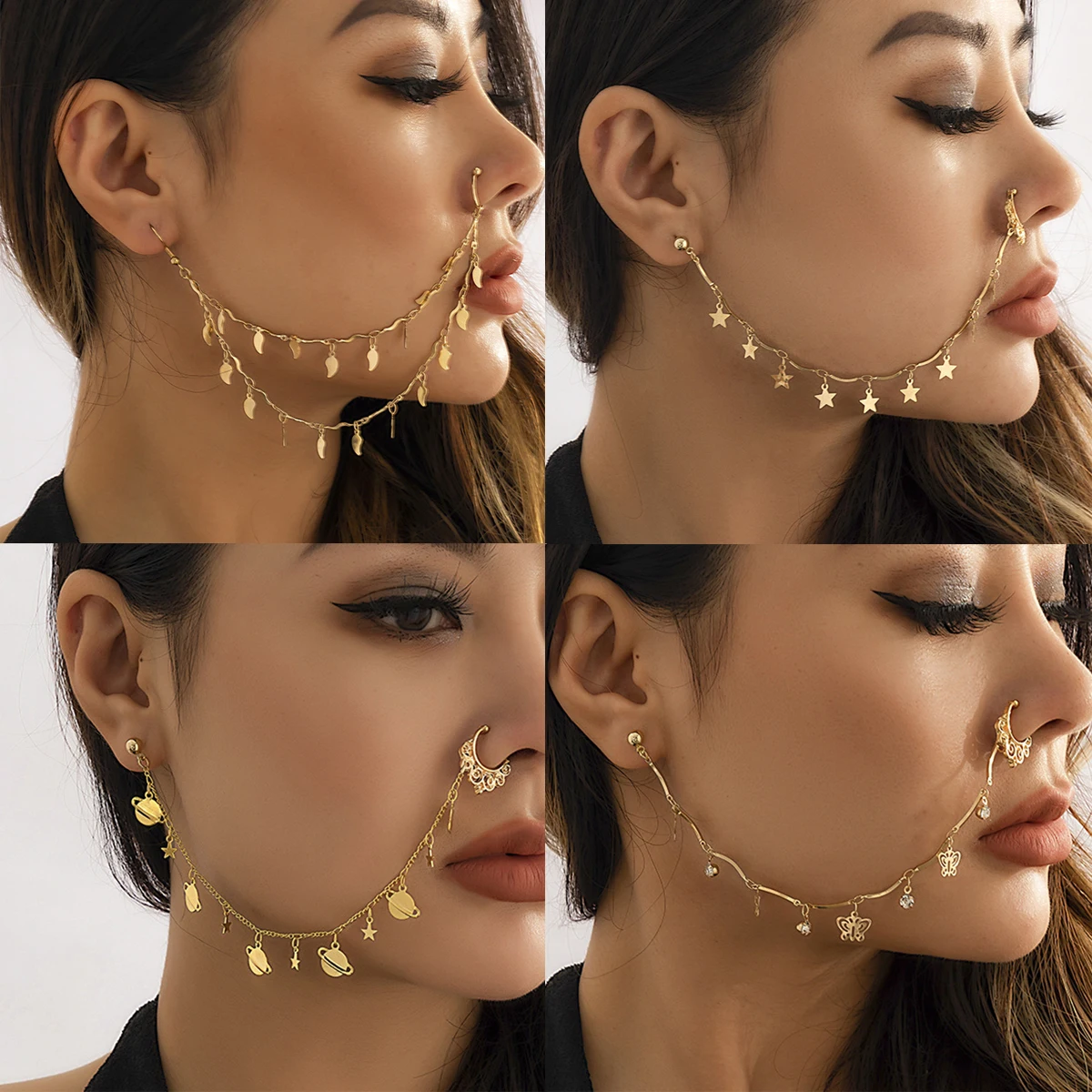 1 шт. женское кольцо с имитацией пирсинга |