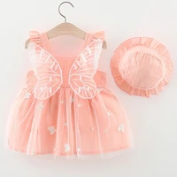 2piece baby summer clothes 2022 korean fashion mesh sleeveless toddler princess dresssunhat little girls clothing set bc2184