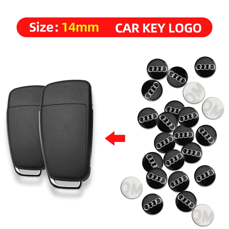 

2/5/10 шт. 14 мм автомобильный дистанционный ключ с алюминиевым логотипом, наклейка для Audi Opel SEAT Nissan Mitsubishi Mazda Peugeot Cadillac Land Rover Honda