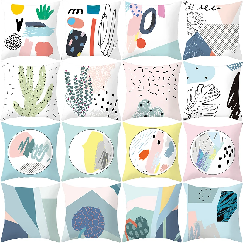 

Simple Abstract Painting Digital Printed Pillow Case Polyester Peach Skin Cushion Cover 45x45cm Pillowcase