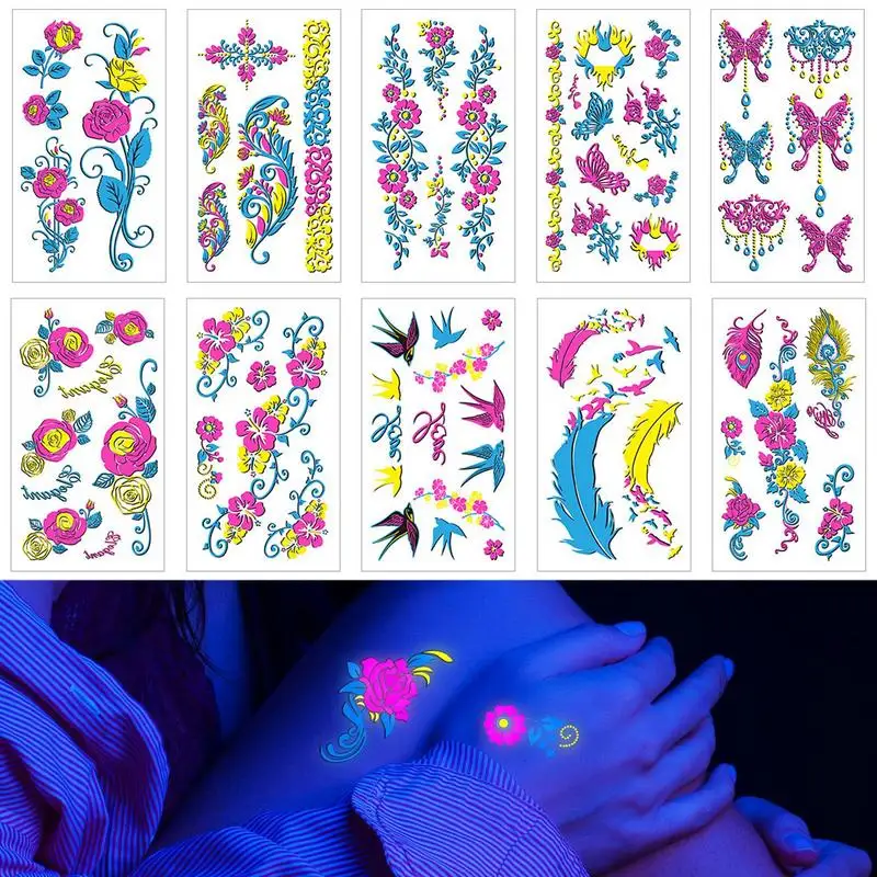 

Face Stickers 10 Pcs Many Patterns Fluorescent Face Stickers Waterproof Safe Using Colorful Party Stickers For Festivals