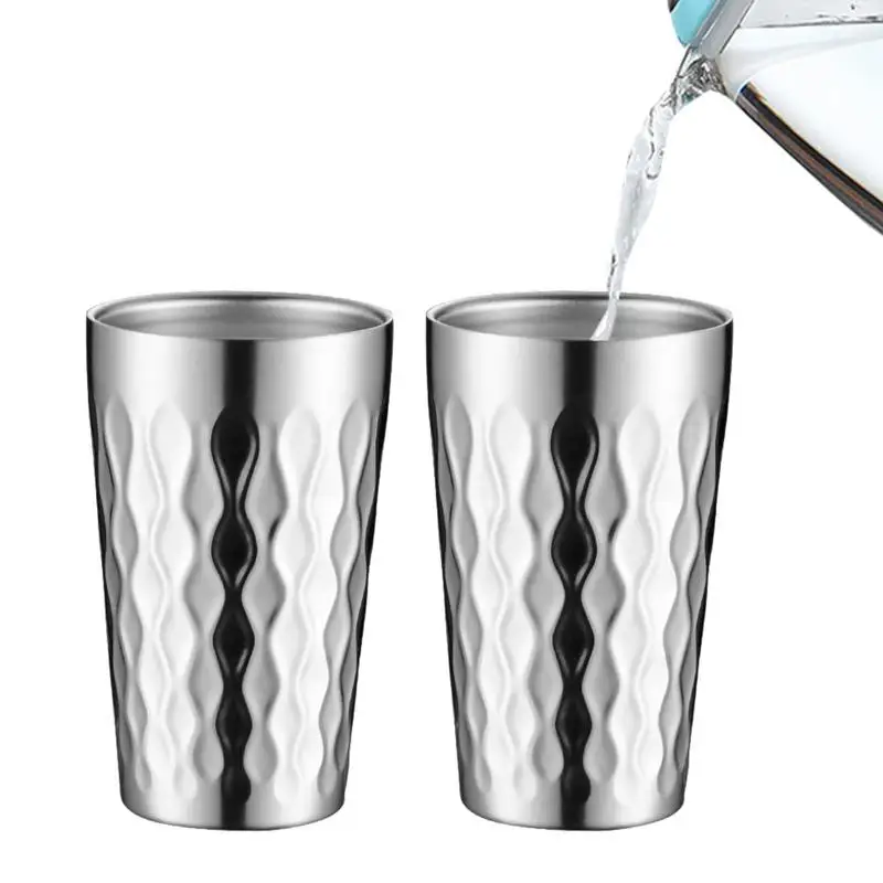

Metal Camping Cups Stainless Steel Beer Mugs 2PCS Double Wall Drinking Cups With Storage Bag 300ML Stackable Drinking Cups For