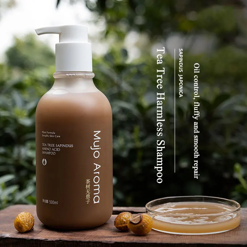 Pure Natural Tea Tree Soapberry Shampoo Oil Control Dandruff Removal Itching Relief Plump Fluffy Hair Roots Wwithout SiliconeOil