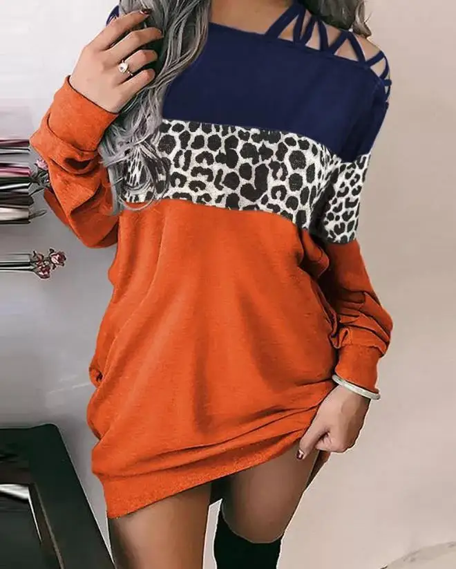 

Повседневное платье-свитшот из полиэстера, с длинным рукавом и открытыми плечами