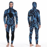 hot 3mm camouflage wetsuit long sleeve fission hooded 2 pieces of neoprene submersible for men keep warm waterproof diving suit