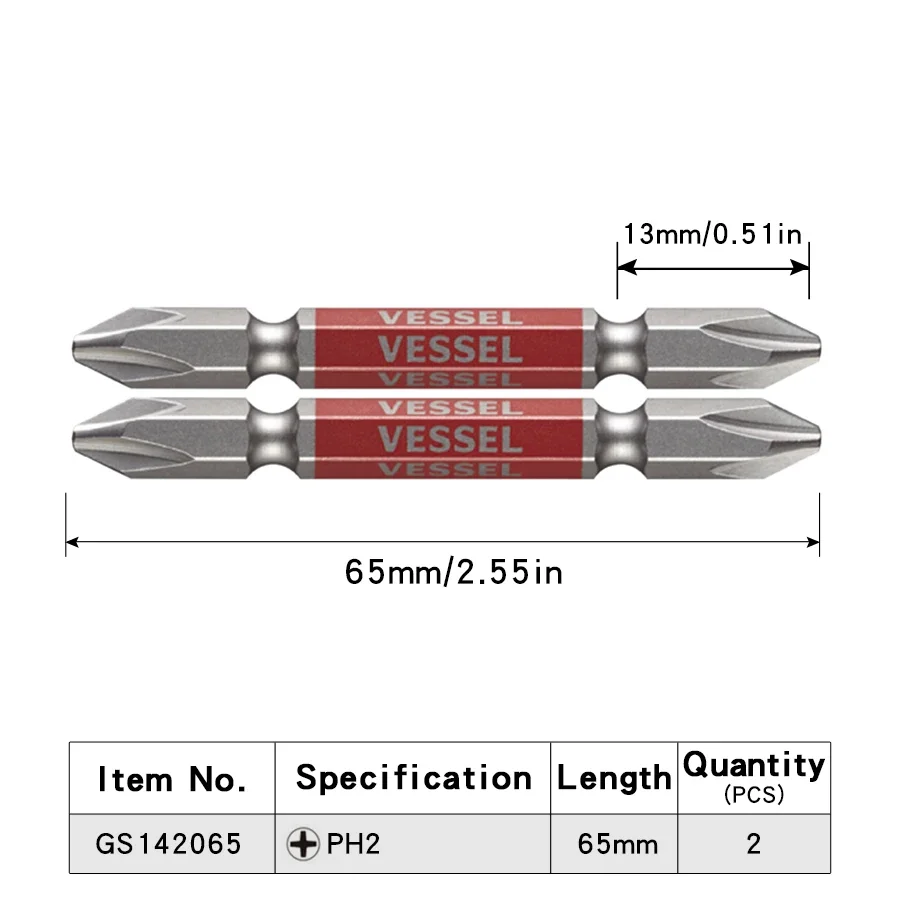 

VESSEL GS SERIES 40 В ДВУХОДНЫЕ Свердла 1/4 с шестигранным хвостовиком, совместимые с набором отверток с импортированными из Японии GS142035