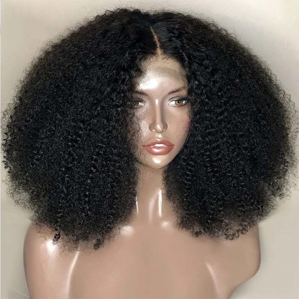 

Natural Black Glueless 14inch Kinky Curly Short Bob Soft 180% Density Lace Front Wig For Women With Babyhair Pre Plucked Daily