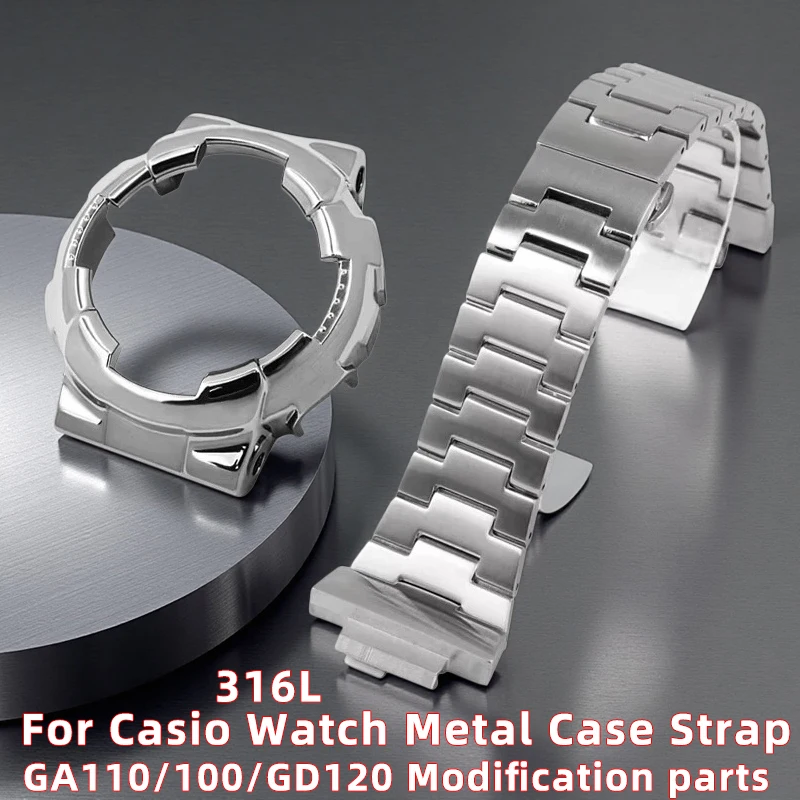 Фото Металлический корпус и ремешок для часов Casio GA110/GA100/GA120, серия Black Gold, модифицированный корпус из нержавеющей стали 316L, аксессуары для браслета №1
