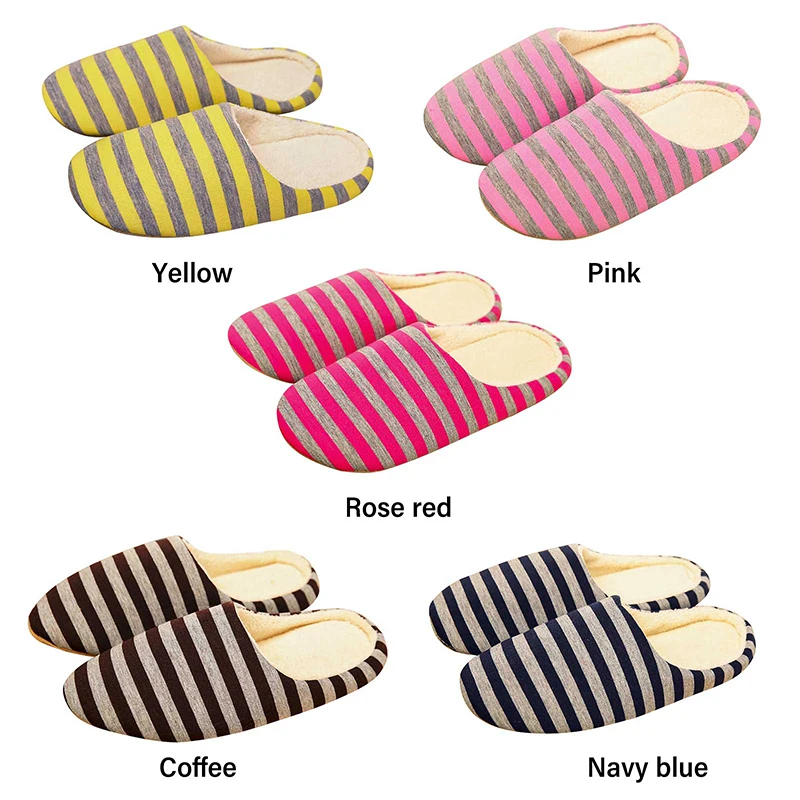 Striped Autumn And Winter Indoor Home Wooden Apartment High-rise Warm Indoor Cotton Slippers Warm Slippers