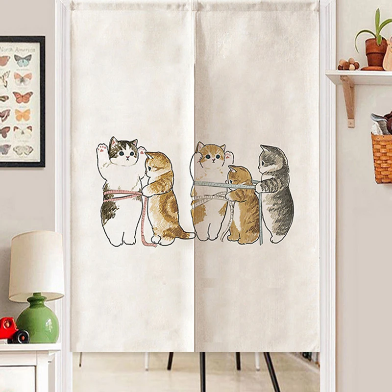 

Портьеры с мультяшным рисунком кота для входной двери кухни, короткие занавески без перфорации для гостиной, подвесная ткань для перегородок