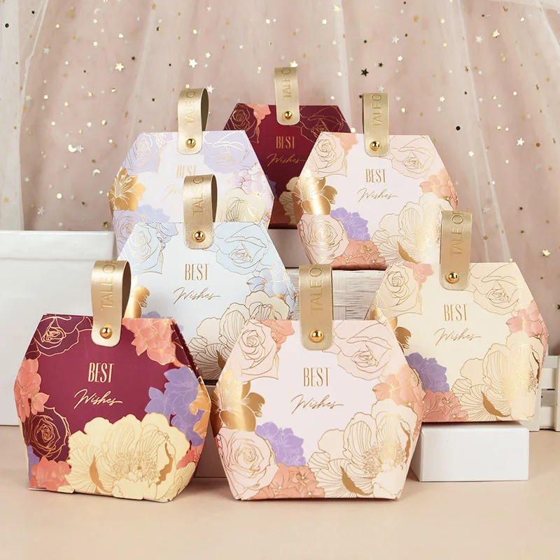 

5pcs Wedding Candy Box Bronzing Text Wedding Candy Box Return Gift Packing Birthday Baby Shower Party Favours Boxes Decoration