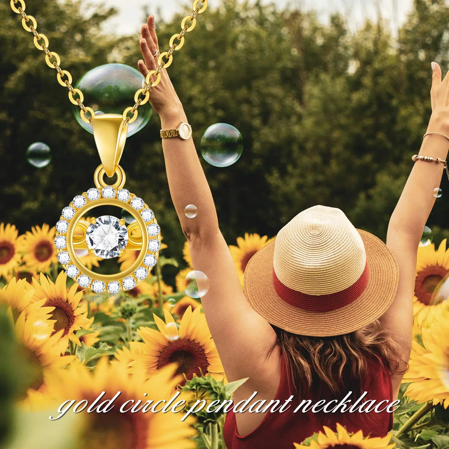 Ожерелье YFN из настоящего золота 18 карат с ореолом для женщин подвеска желтого