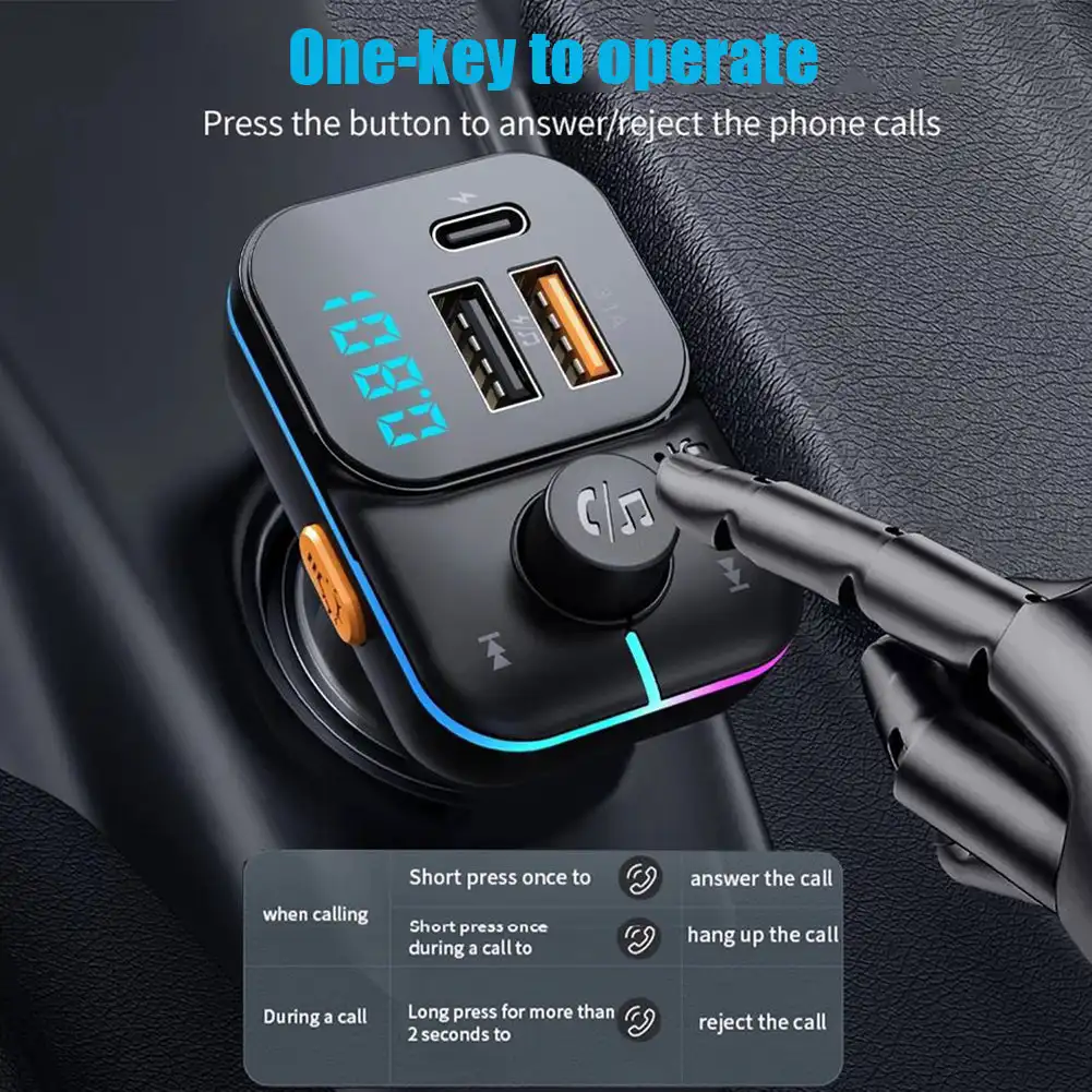 

FM-трансмиттер автомобильный с Bluetooth 5,0, 2 USB-порта, 12-24 В