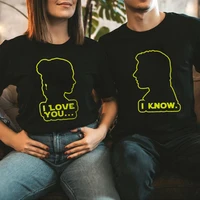 i love you i know character draw print loverst shirt couple short sleeve o neck loose tshirt women tee shirt tops mujer