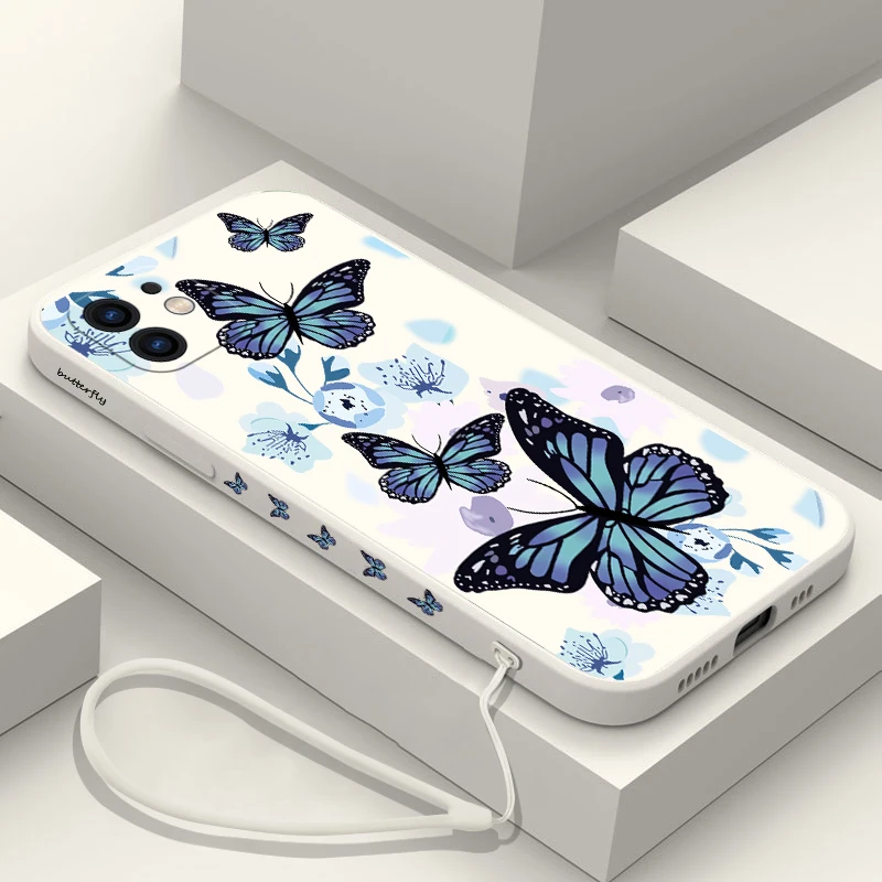 

Aurora Butterfly Phone Case For Samsung Galaxy S23 S22 S21 S20 Ultra Plus FE S10 4G S9 S10E Note 20 10 9 Plus With Lanyard Cover