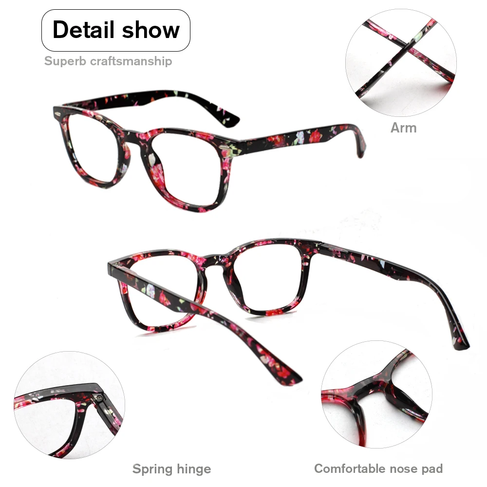 Anti Blue Light Reading Glasses For Women Men Spring Hinge Computer Presbyopia Eyewear Female Print Flower Frame 0~+4.0