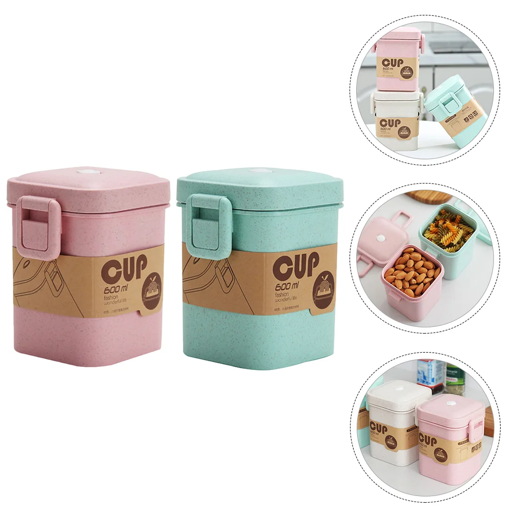 

2Pcs Sealed Soup Cups Fine Chic Nice Storage Box Heat Resistant Cup Food Sealed Tank Wheat Straw Container