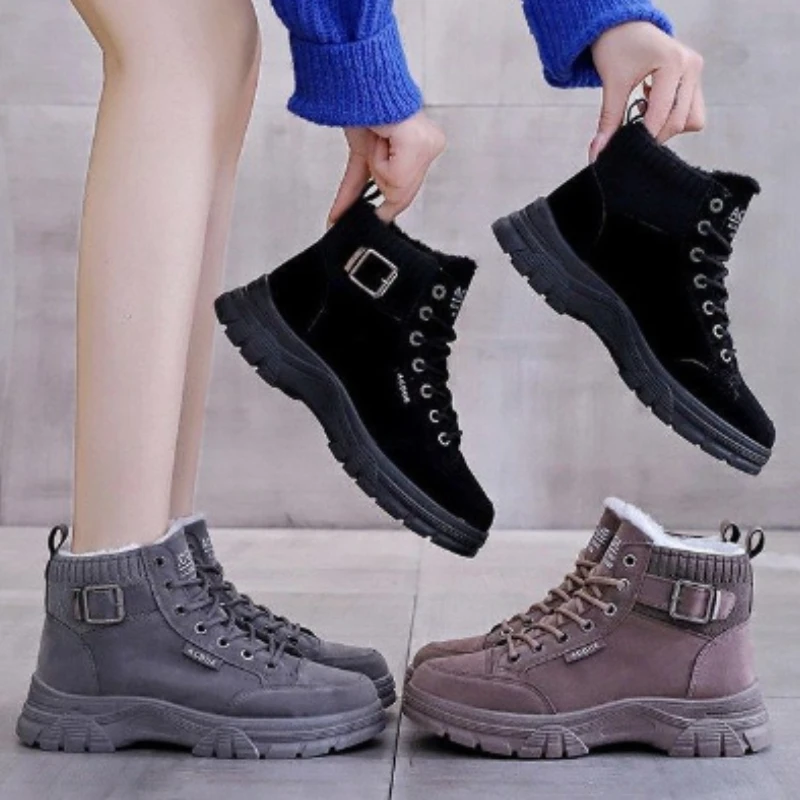 2023 Winter New Snow Boots Women's Short Boots Warm Cotton Shoes Women's Fleece Bare Boots Casual Shoes Botas Mujer