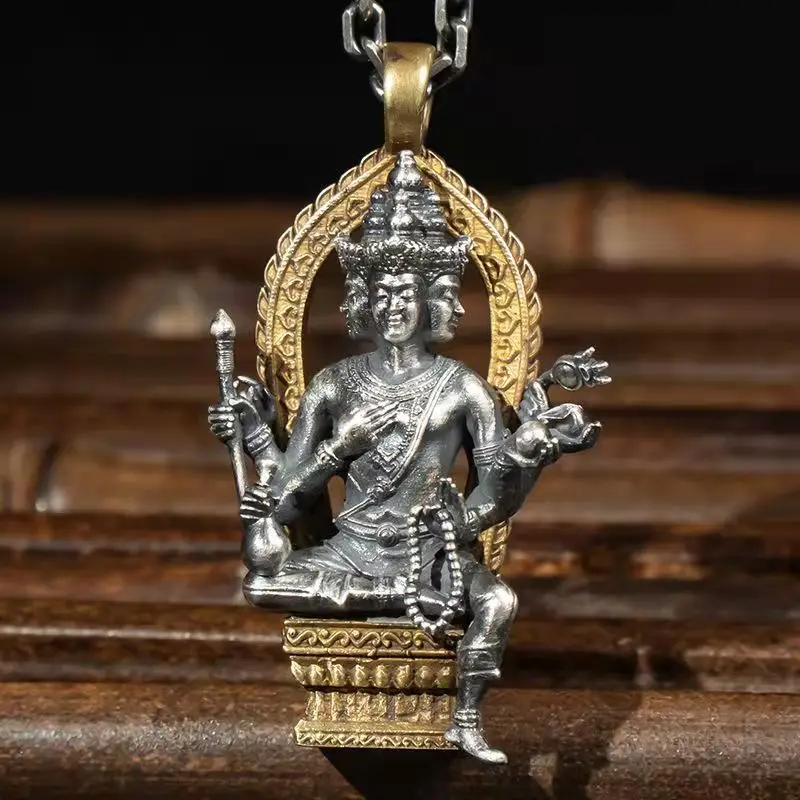 

New Design Retro Necklace Men And Women Four-sided Buddha Lucky Transfer Necklace Lanyard Pendant Jewelry Accessories
