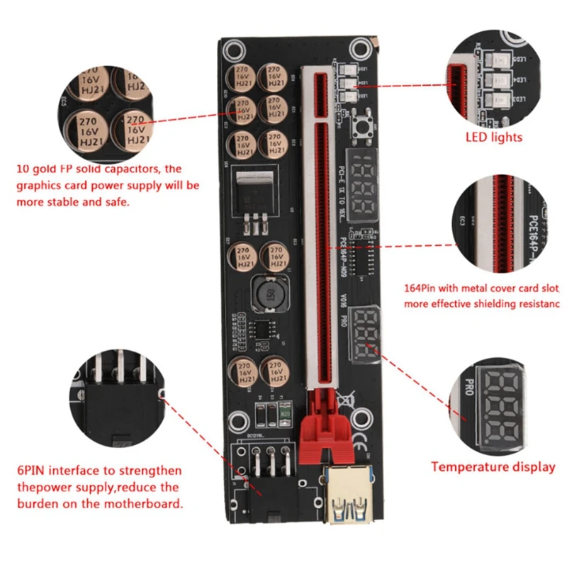 

Новинка-PCIE 1X к 4 Pci-Express адаптер + плата расширения VER016 Pro USB3.0 к PCI-E 1X к 16X кабель расширения видеокарты для майнинга