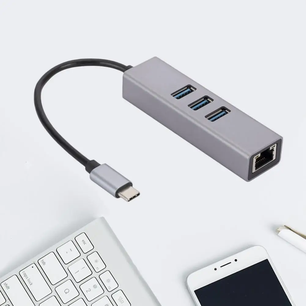 

Portable High-speed Data Transmission Support Hot Swap USB3.0 Type-C to Rj45 Hub Docking Station Office Supplies
