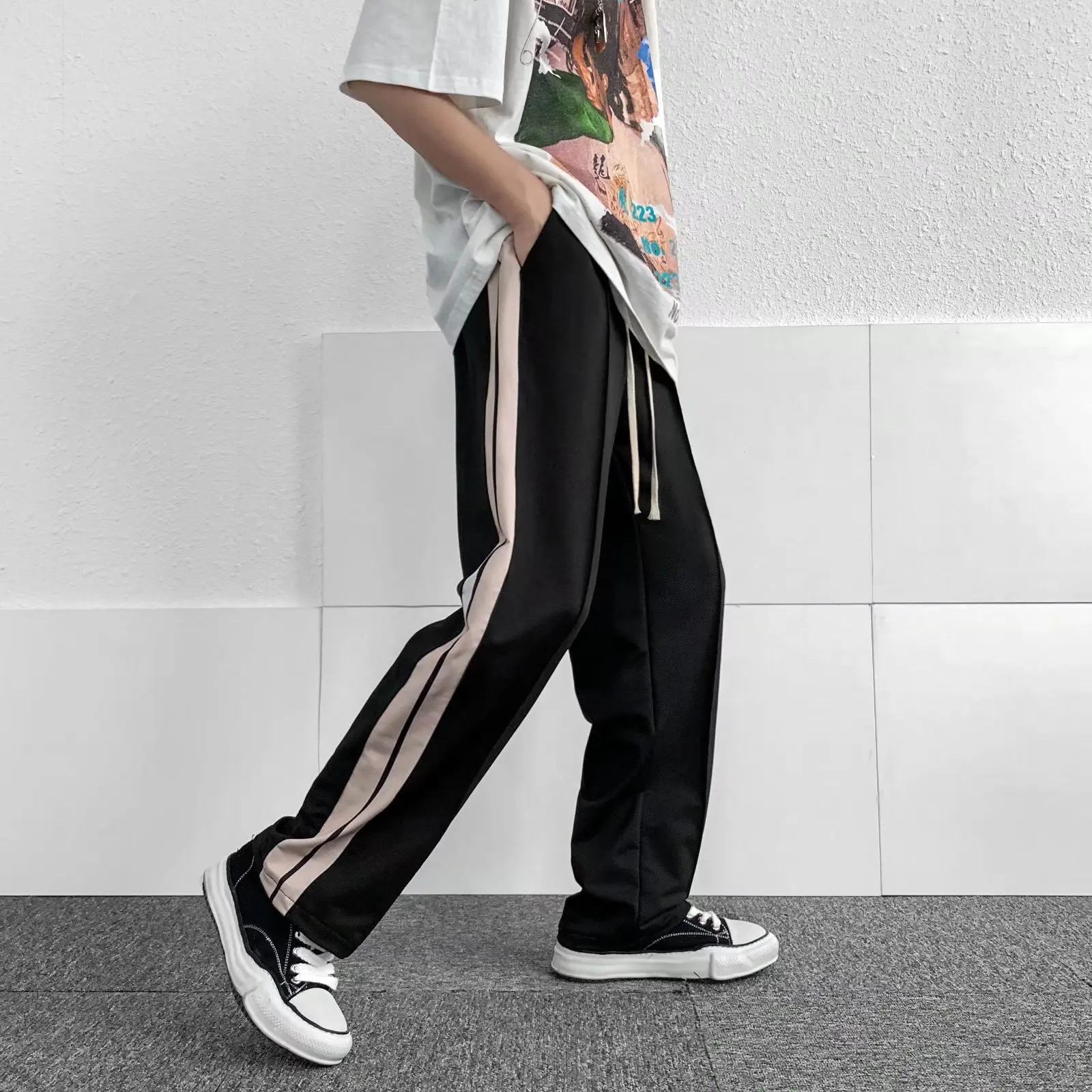 Pants 2022 New Tide Brand Trend Trousers High Street Ins Tide Wide Leg Straight Stitching Sports Casual Pants